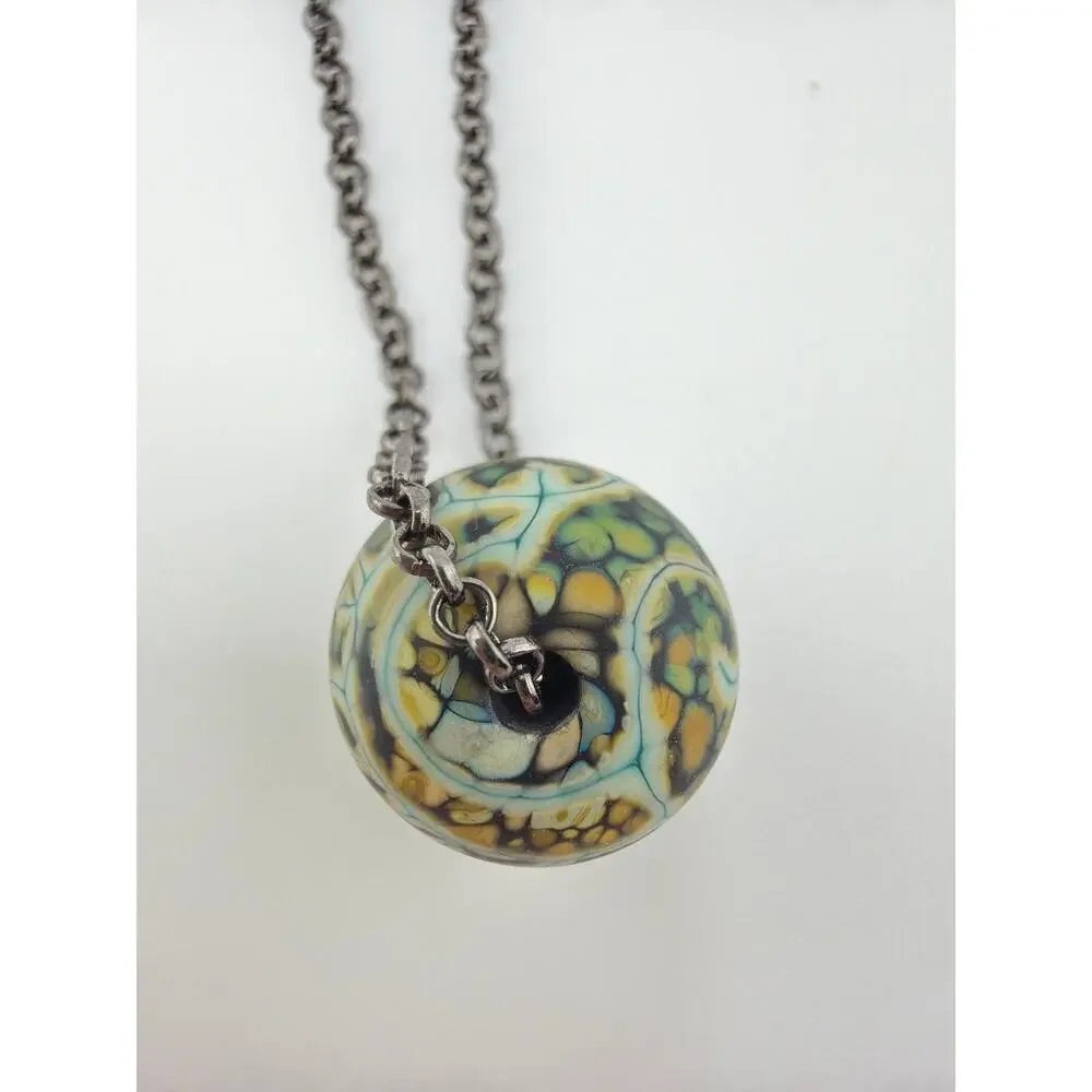 Artisan Spherical Millefiori-Style Art Glass Pendant Necklace